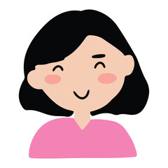 Kawaii expression face woman. Various faces and hairstyles. Funny characters. Avatar, cute comic style. Hand drawn vector illustrations.
