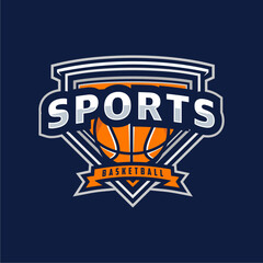 Basketball club logo. Basketball club emblem, design template on dark background