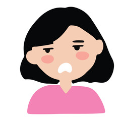 Kawaii expression face woman. Various faces and hairstyles. Funny characters. Avatar, cute comic style. Hand drawn vector illustrations.