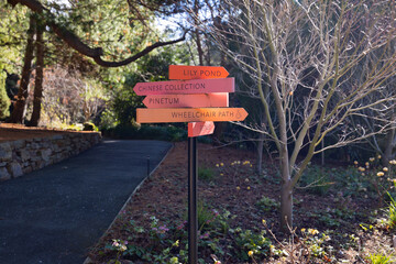Sign post inside the Royal Tasmanian Botanical Gardens, Hobart, Tasmania 