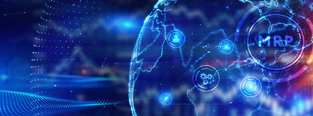 MRP Material Requirement planning Manufacturing Industry Business Process automation. 3d illustration