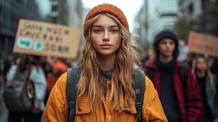 Obraz premium generation z activists with banners protesting on the street