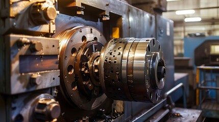 Fototapeta premium CNC lathe. Metalworking industry. CNC milling machine.