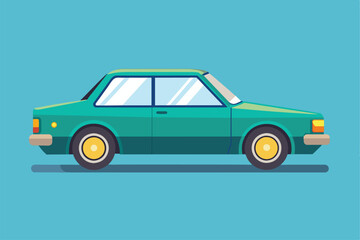 Fototapeta premium A detailed illustration of a classic green car set against a vibrant blue background, showcasing the beauty of vintage automobile design.