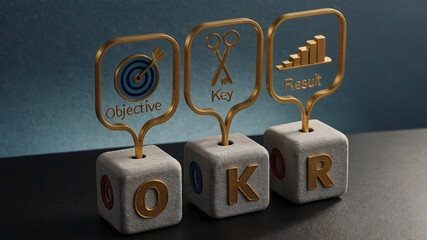 OKR Framework with Objective, Key, and Result Concept on Luxury Blocks