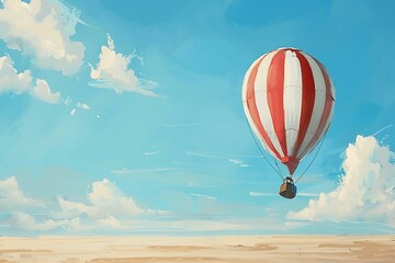 Fototapeta premium Hot watercolor air balloon in the blue sky with clouds