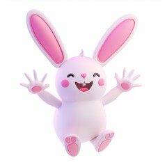 Obraz premium Happy hare in 3D style on a white background 
