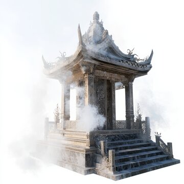 recommend clip art: 3D Render of a spirit temple with ethereal wisps and ancient runes, on isolated white background