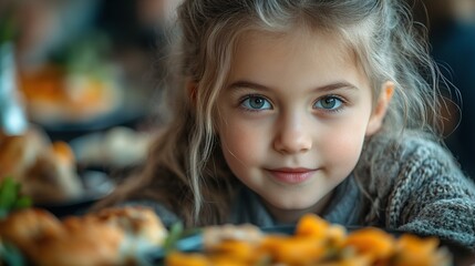 Fototapeta premium grandm takes care of the grandchildren while their parents are at work serving lunch to cute little girl