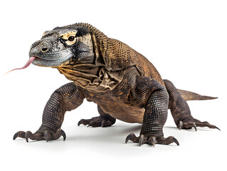 Obraz premium komodo dragon with tongue out isolated on white background