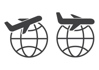 plane fly on globe icon