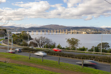 Busy road with Hobart bridge in the background