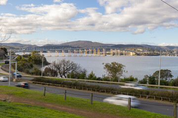 Busy road with Hobart bridge in the background