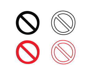 Doodle prohibition signs Set hand drawn style. Flat drawing isolated prohibition sign icons, red and black signs collection. Crossed out circles.