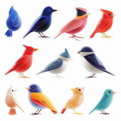 Fototapeta premium Bird icon isolated, glossy plastic 3d color birds illustration, realistic style animal, popular bird