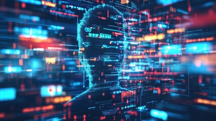 Futuristic Digital Landscape with Glowing Holographic Elements