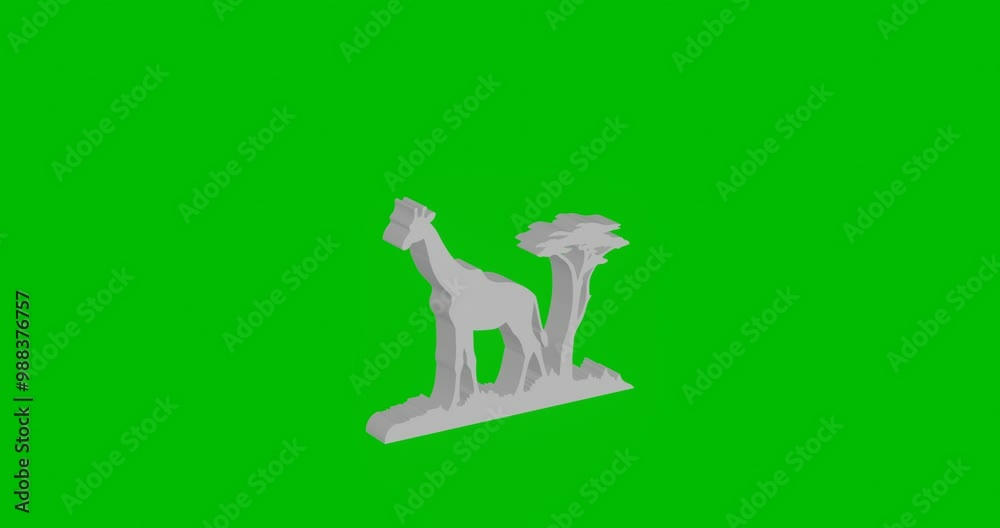 Poster animation of rotation of a white giraffe symbol with shadow. simple and complex rotation. seamless l