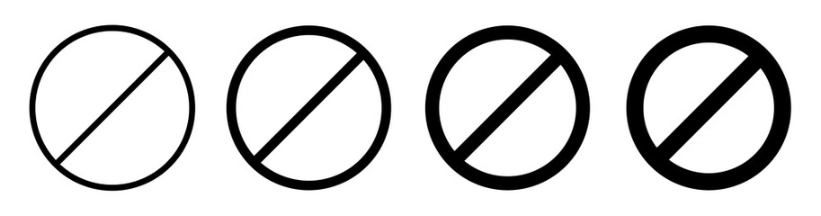 Prohibition symbol vector set black color isolated on white background