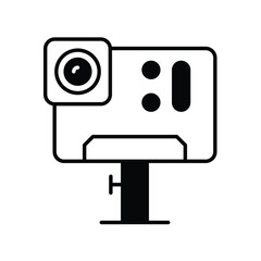 action camera glyph icon with white background vector stock illustration