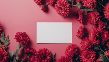 Obraz premium Chrysanthemums and blank paper card mockup