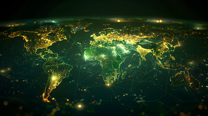 dynamic digital world map emphasize Western Europe continental for AI powered global network connectivity big data transfer cyber technology network information exchange and telecommunication