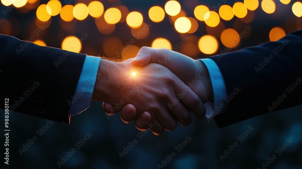 Wall mural a close-up of two business professionals shaking hands, symbolizing agreement and partnership in a f