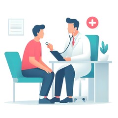 Flat Design Doctor Treating a Patient Illustration
