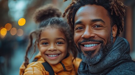 happy father with teenage daughter on cycle ride in town