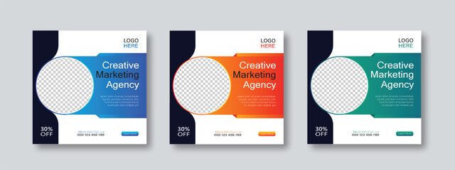 Set of marketing agency social media post templates. Business web template and corporate social media Instagram post and web banner template