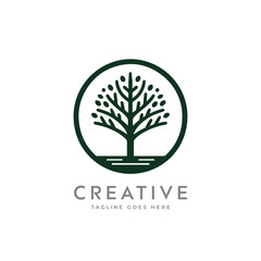 Obraz premium Creative artistic tree logo concept. eco friendly tree logo. Colorful leaf tree logo. minimalist tree vector icon logo