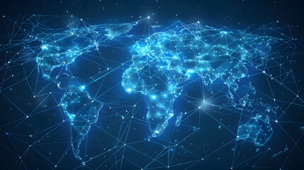 dynamic digital world map emphasize Western Europe continental for AI powered global network connectivity big data transfer cyber technology network information exchange and telecommunication