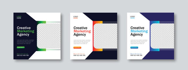 Set of marketing agency social media post templates. Business web template and corporate social media Instagram post and web banner template