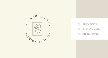 Blossom lotus flower minimalist circle line art logo design template for beauty salon vector illustration. Natural organic floral in frame linear logotype spa wellness relax meditation yoga zen studio