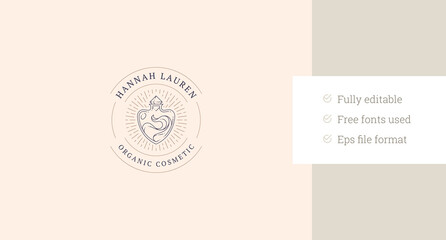 Bright chemical magic poison in bottle circle line art logo design template vector illustration. Mythology sorcery magician toxic flask linear logotype for organic cosmetic skin hair care beauty brand