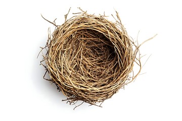 Obraz premium Horizontal shot of an Empty Bird's Nest on a White Background With Shadow.