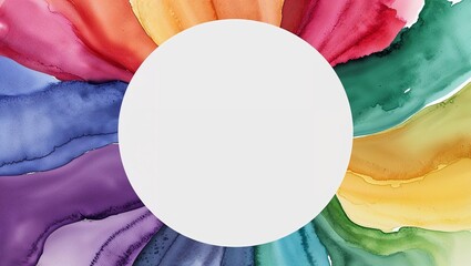 Watercolor imitation multicolored background frame with round white copyspace 