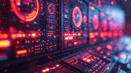 Obraz premium Craft a neon display of system administration symbols, featuring illuminated
