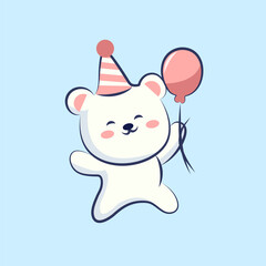 Fototapeta premium cute cartoon character white bear bring a balloon vector