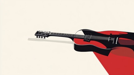 Obraz premium Minimalist Red and Black Acoustic Guitar Illustration