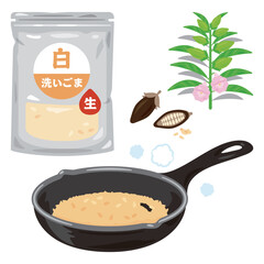 洗い白ごまを炒るフライパン