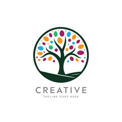 Creative artistic tree logo concept. eco friendly tree logo. Colorful leaf tree logo. minimalist tree vector icon logo