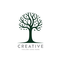 Obraz premium Creative artistic tree logo concept. eco friendly tree logo. Colorful leaf tree logo. minimalist tree vector icon logo