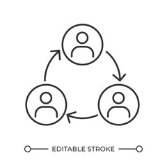 Team communication linear icon. Collaboration concept. Teamwork. Organizational structure. Information exchange. Thin line illustration. Contour symbol. Vector outline drawing. Editable stroke