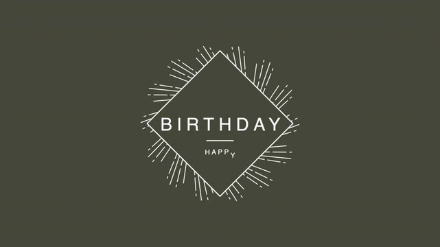 Minimalistic and clean logo for a birthday celebration, featuring a diamond shape with Happy Birthday in a modern, geometric font. Simple and easy to read