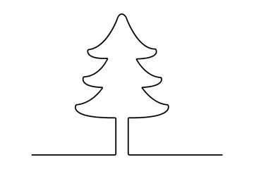 Christmas tree continuouse one line drawing of outline  vector icon white background