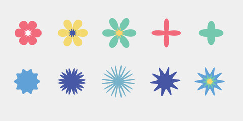 Set of y2k stickers. Nice retro abstract shapes for web design, print. Vector illustration 