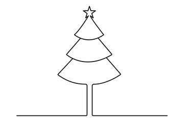 Fototapeta premium Christmas tree continuouse one line drawing of outline vector icon white background