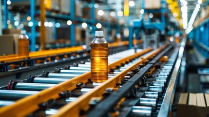 Industrial assembly line with high-speed machinery packaging consumer goods in a clean and organized factory