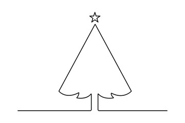 Fototapeta premium Christmas tree continuouse one line drawing of outline vector icon white background