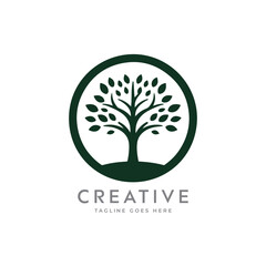 Obraz premium Creative artistic tree logo concept. eco friendly tree logo. Colorful leaf tree logo. minimalist tree vector icon logo